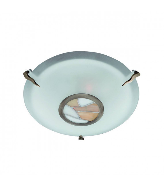 Lampada da soffitto rotonda Tiffany, in ottone antico e vetro