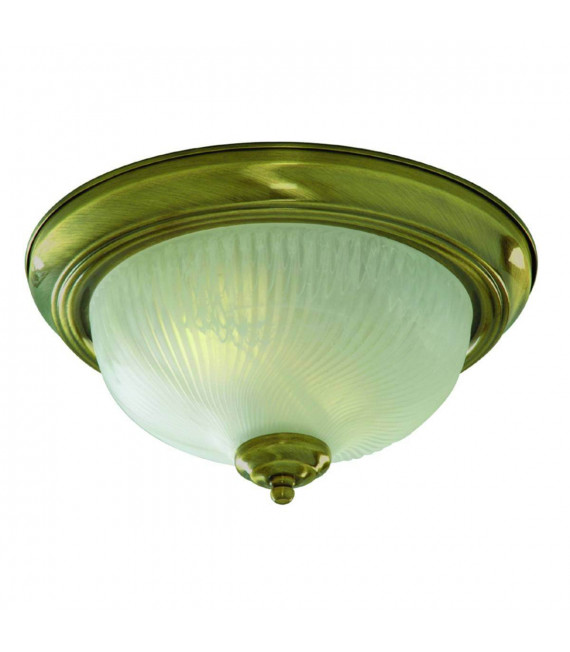 Plafón redondo de 28 cm, en latón antiguo y cristal acanalado