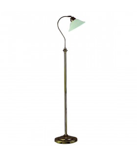Lampada da terra orientabile, in ottone antico e vetro scavo