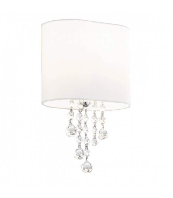 Aplique Nina, en cromo y cristal con pantalla blanca.