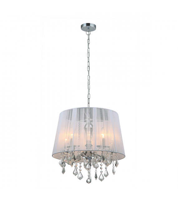 Cornelia Chrome crystal pendant light, white 5 bulbs