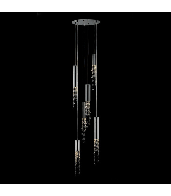 Suspension en cristal Larix Chrome 6 ampoules