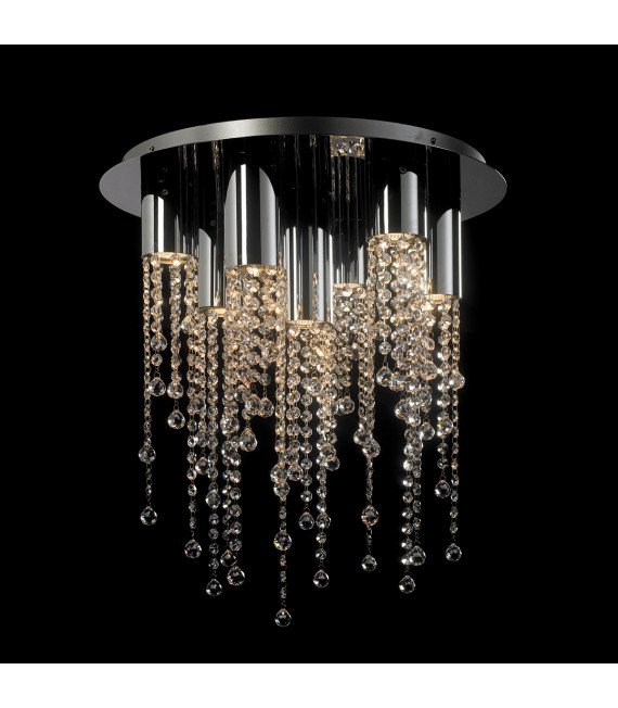 Larix Chrome crystal pendant light, 7 bulbs