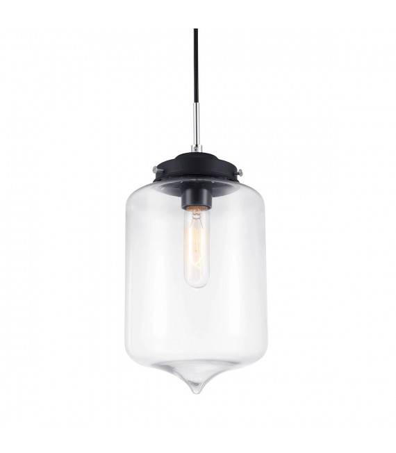 Suspension industrielle et rétro Tube Noir abat jour transparent
