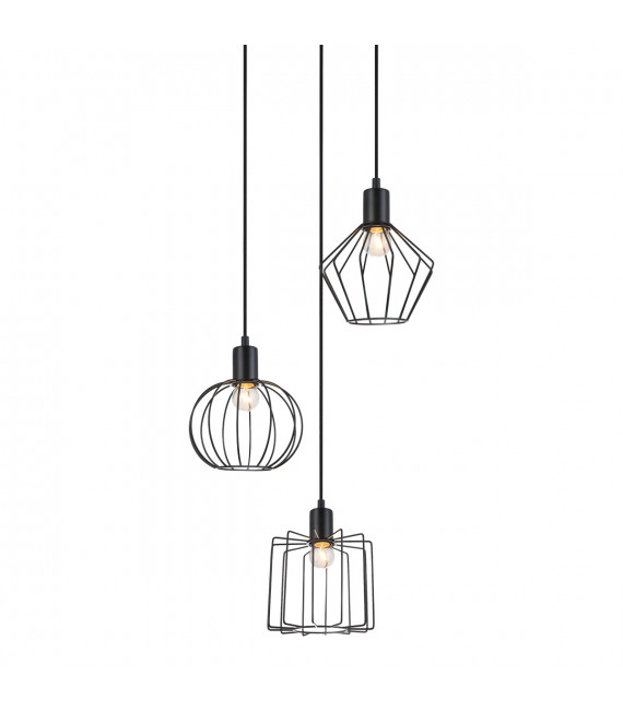 Suspension industrielle et rétro Gervais Noir 3 ampoules en acier