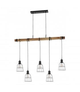 Industrial and retro suspension Ponte Noir in metal and wood