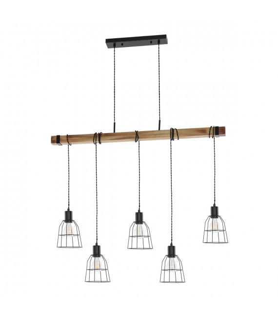 Suspension industrielle et rétro Ponte Noir en métal et bois