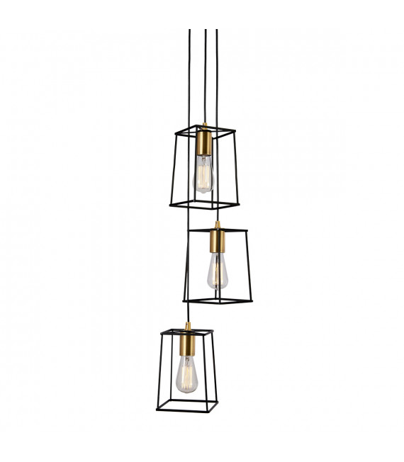Suspension moderne Alanis Noir mat, doré 3 ampoules