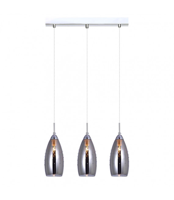 Suspension moderne Grace Chrome en métal et verre foncé