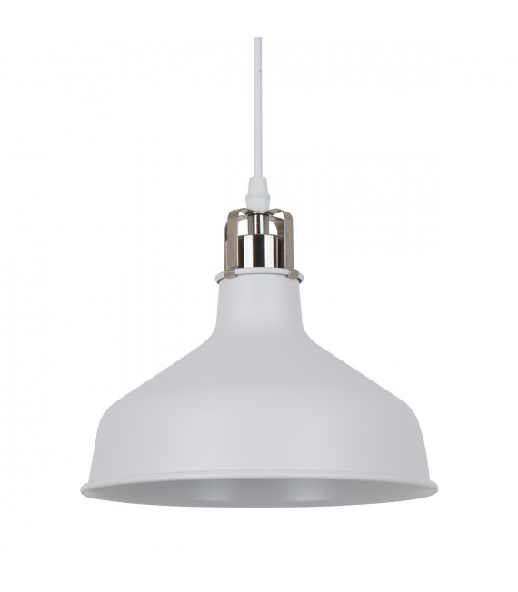 Hooper Industrie- und Retro-Pendelleuchte aus weißem Sand, Nickel satiniert