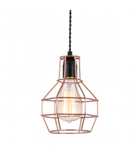 Lampada a sospensione industriale e retrò Perifo Nera, rame
