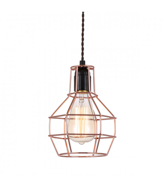 Lámpara colgante industrial y retro Perifo Negro, cobre