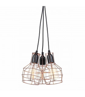 Lampada a sospensione industriale e retrò Perifo Nera, rame