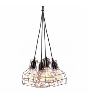 Industrial and retro pendant light Perifo Black, copper 4 bulbs