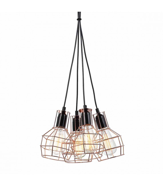 Industrial and retro pendant light Perifo Black, copper 4 bulbs