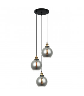 Industrial and retro pendant lamp Cardena Black, gold 3 bulbs