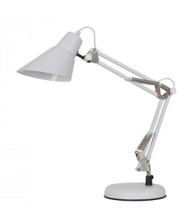 Lampe de bureau industrielle et rétro Jason Sablé blanc, nickel satiné