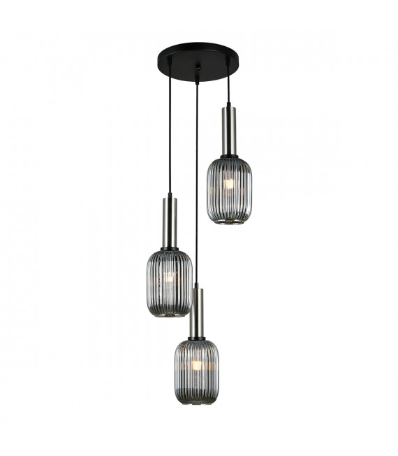 Suspension grise Antiola Nickel satiné et verre fumé