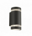 Curved exterior wall light 2 bulbs transparent gray diffuser