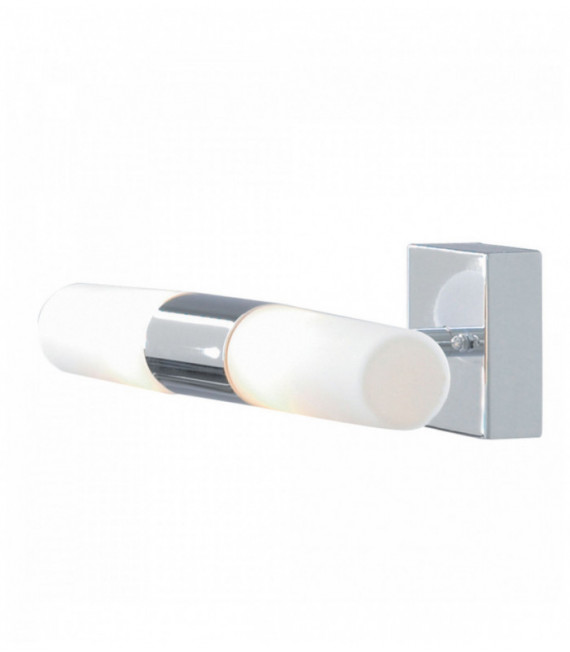 Applique salle de bain lima ip44 g9 led 2 ampoules support mural chrome verre blanc