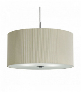 Pendant light pleated shade 3 cream bulbs with frosted glass diffuser dia 60cm