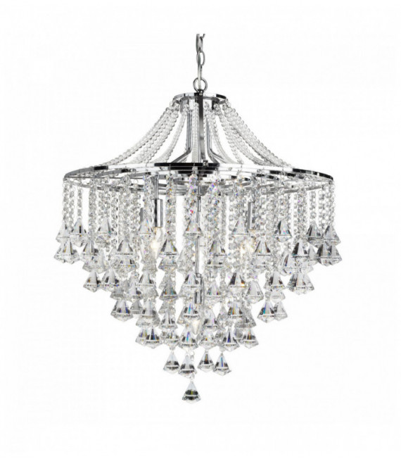 Soffitto Dorchester 5 fiale cromo e cristallo trasparente gocce piramidale