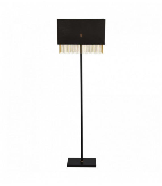 1-light fringe floor lamp - black shade with gold chain