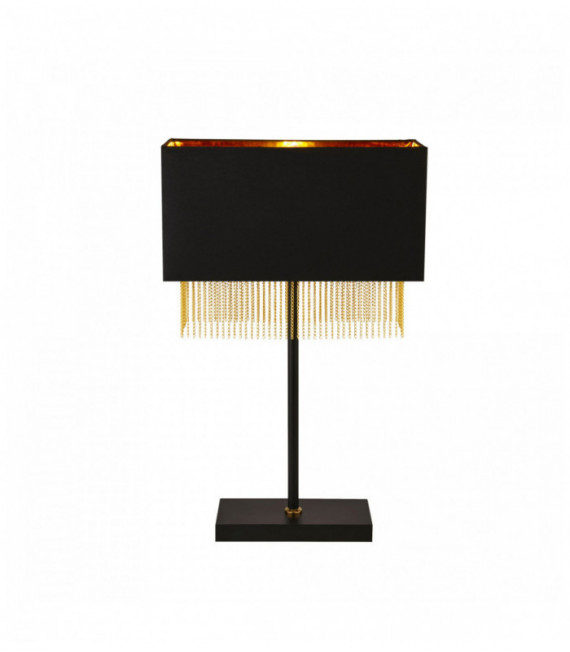 Lampe de table fringe 1 ampoule - abat-jour noir avec chaîne en or