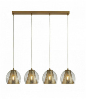 Suspension conio 4 ampoules laiton satiné et verre transparent