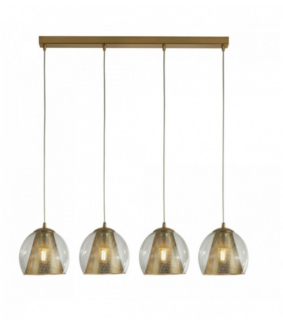Conio pendant light 4 bulbs satin brass and transparent glass