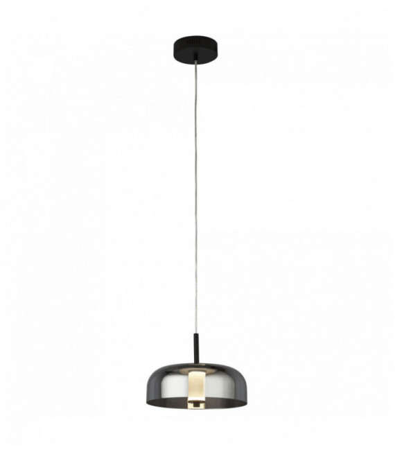 1-light frisbee led pendant light, matt black with smoked glass
