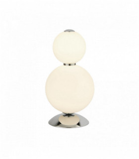 Lampe de table boule de neige 2 ampoules, chrome avec abat-jour en verre opale