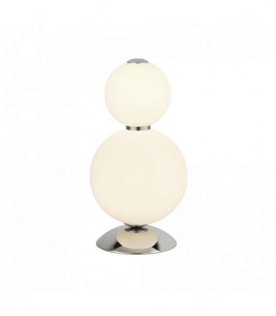 Lampe de table boule de neige 2 ampoules, chrome avec abat-jour en verre opale