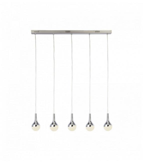 Suspension wave teardrop 5 ampoules led, abat-jour effet glace pilée, chrome