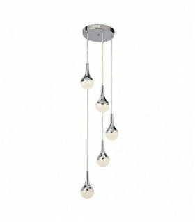 Suspension Welle Teardrop 5 LED-Lampen, Lampenschirme Eiseffekt zerkleinert, Chrom