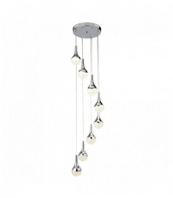 onda sospensione a goccia 8 lampadine del LED, paralumi schiacciate effetto ghiaccio, cromo