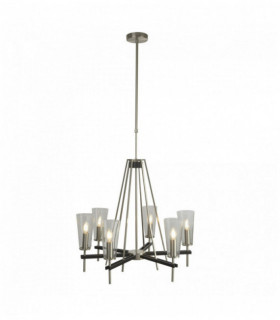Sospensione danika 6 lampadine raso argento con dettagli neri