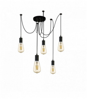 Squiggle pendant light 5 bulbs black