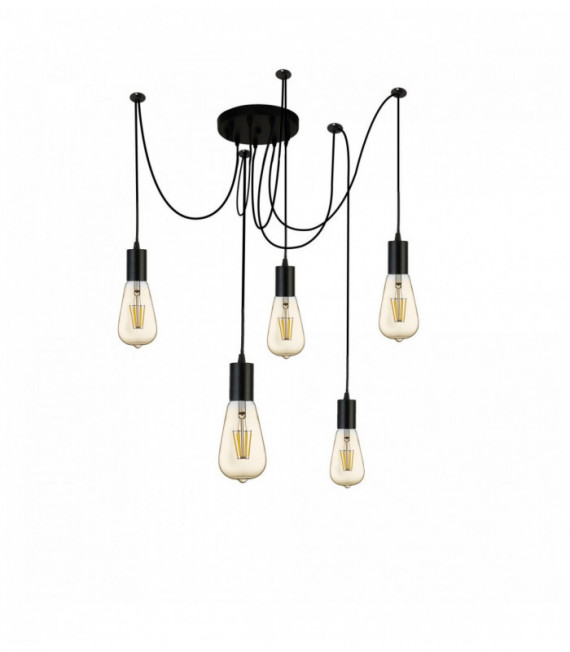 Sospensione squiggle nero 5 lampadine