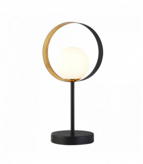 tavolo orbitale lampadina 1 nero opaco e oro foglia con vetro opale