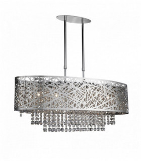 Plafonnier mica 5 ampoules ovale semi-plafonnier  gouttes de cristal