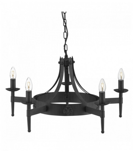 Cartwheel ceiling light 5 bulbs black wrought iron