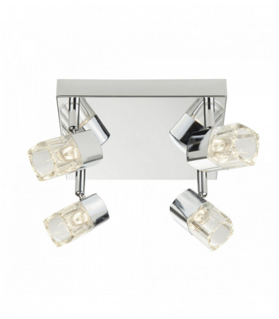 LED- Punktblocks 4 Ampullen square Chrom transparentes Glas