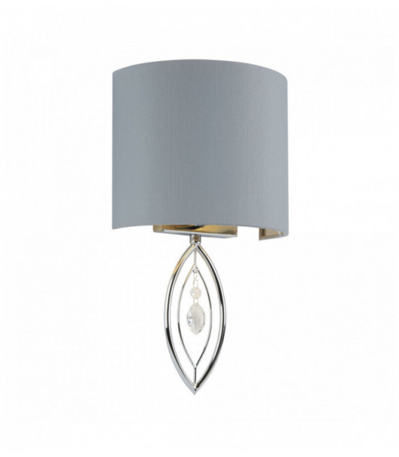 Applique murale-chrome avec abat-jour gris et goutte de cristal