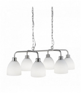 Suspension Cromwell 6 Glühbirnen Satinsilber mit weißem Glas