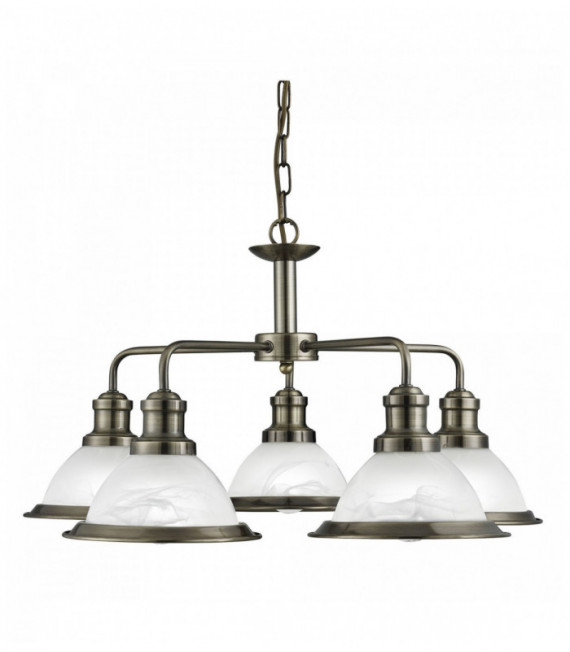 Plafonnier bistro  5 ampoules verre marbre antique laiton