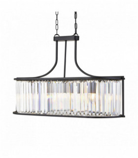 Suspension ovale victoria 5 ampoules noir mat avec verre cristal