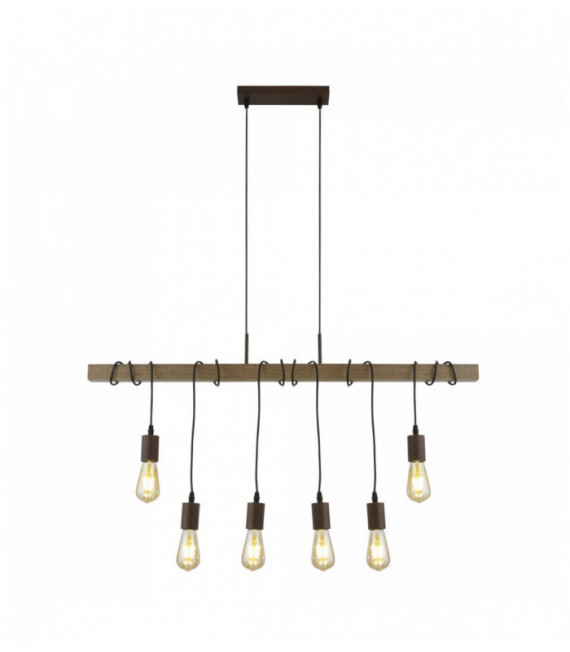 Sospensione fienile 6 lampadine con marrone / nero