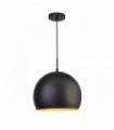 Industrial pendant light - 1 bulb 30cm matt black ball pendant with gold interior