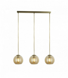 Sospendere 3 antiche lampadine barra ottone con vetro ambra